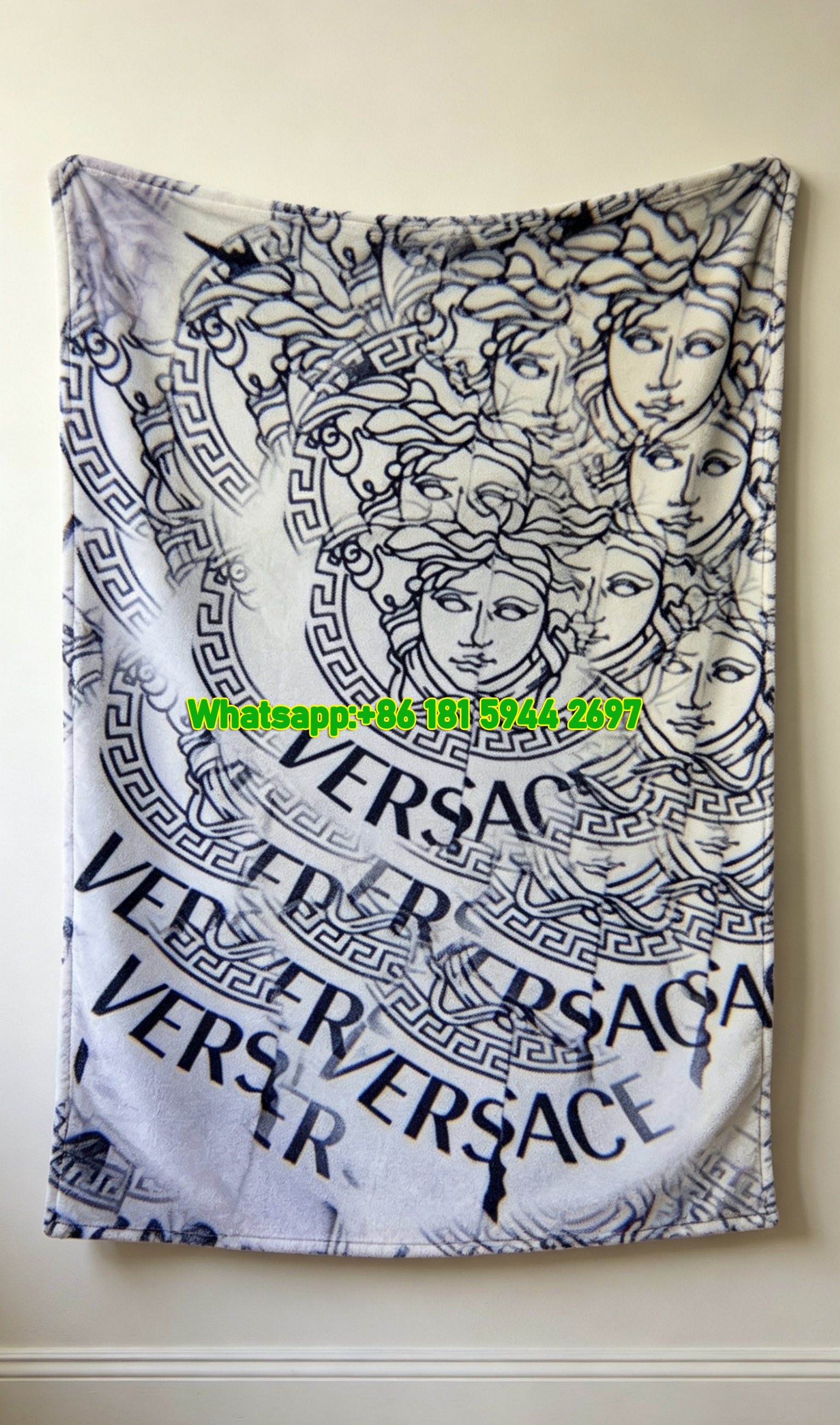 Soft Lavender Versace Glitch Medusa Print Throw Blanket IMG_1387